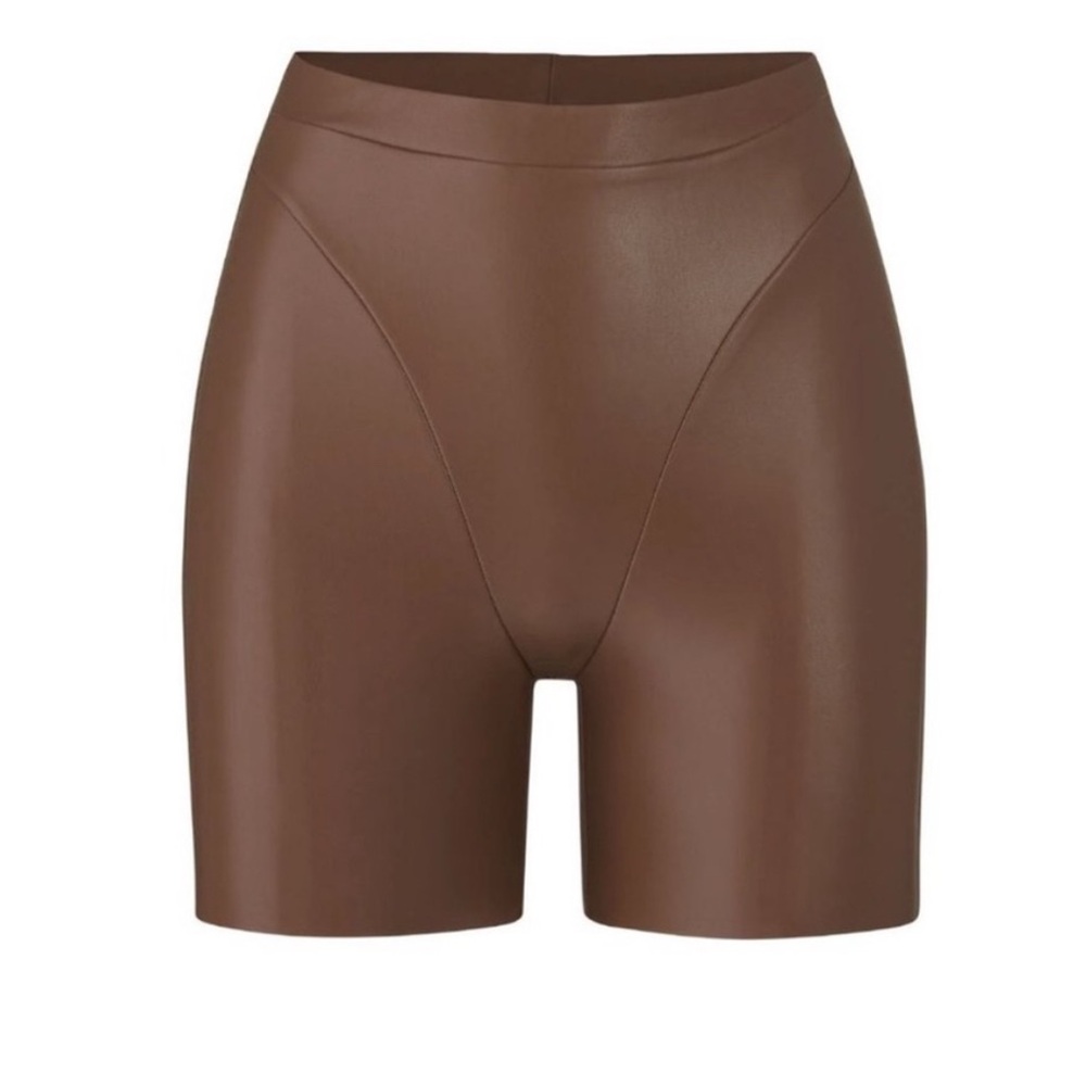 Skims Brown Faux Leather Biker Shorts